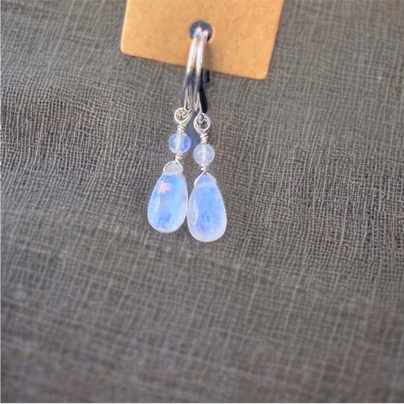 Genuine Rainbow Moonstone Teardrop Earrings! - Picture 3 of 4